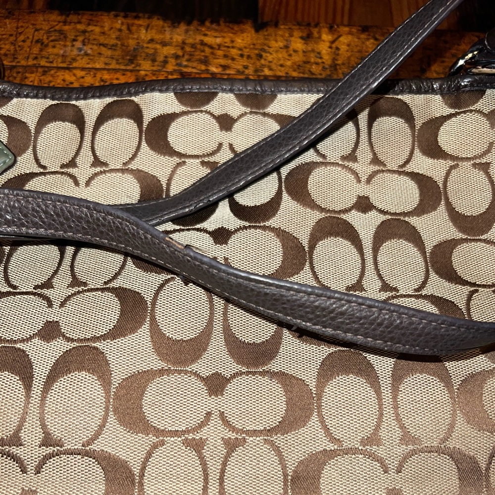 COACH PARK SIGNATURE CARRIE TOTE F28728
SILVER/KHAKI/MAHOGANY with WALLET - Picture 14 of 16